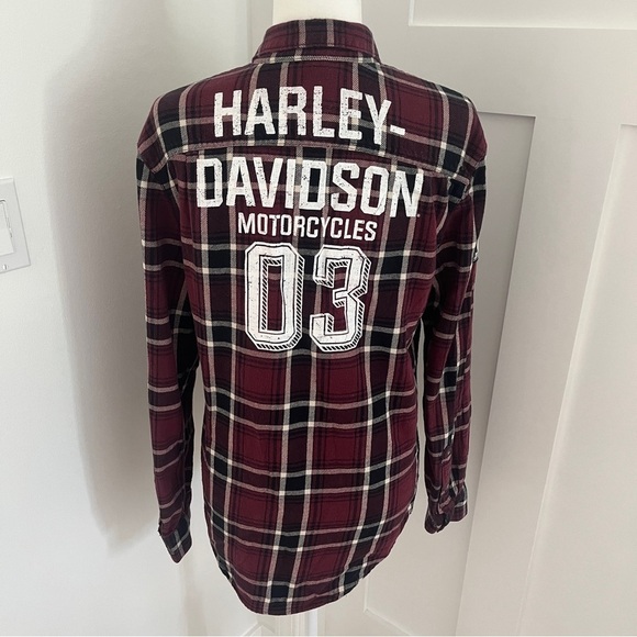 Vintage Harley Davidson Men's Red/Black plaid Button Up Shirt Patched Sz S *R - Picture 1 of 6